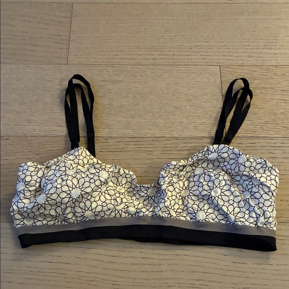 Marni Black and Cream Geometric Print Silk Bralette